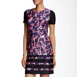 Vince Camuto Multicolor Floral Artsy Scuba Dress Short Sleeve Sheath Cocktail 4